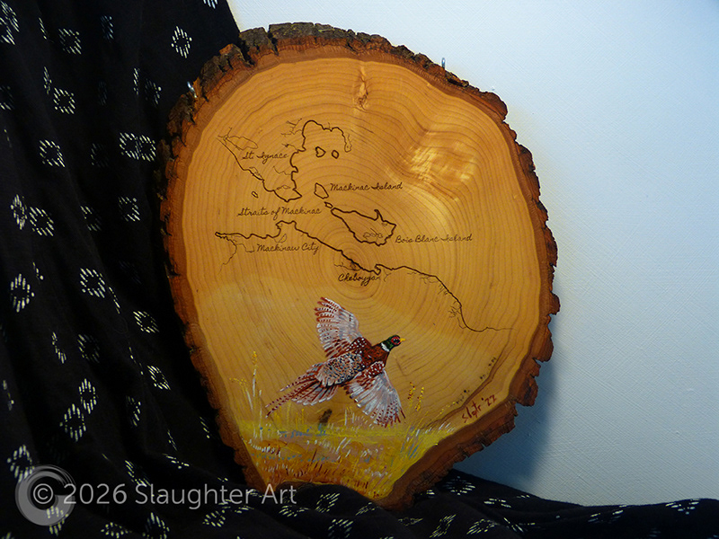Pheasant with Map of the Mackinac Straits About 10"x12" - $150