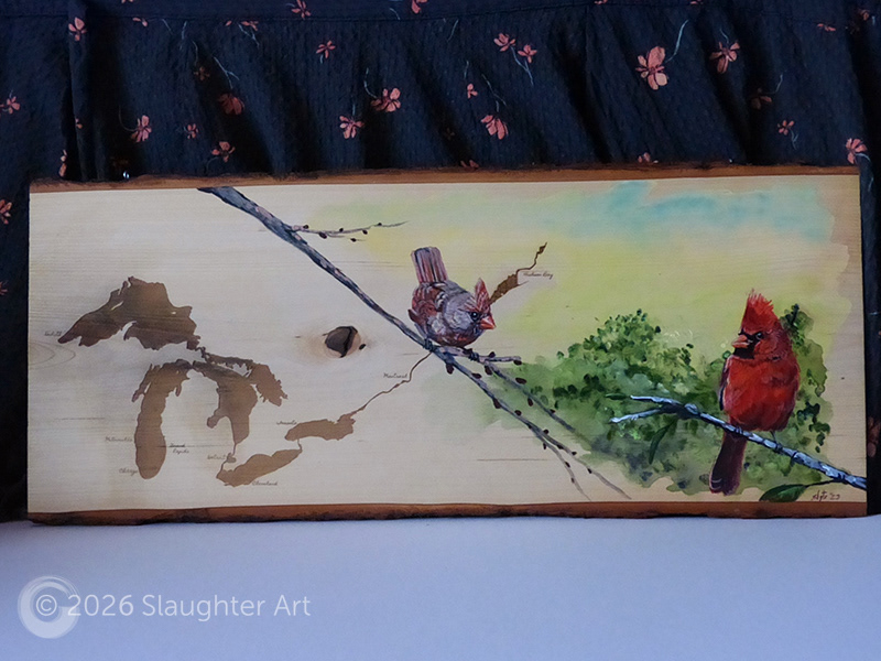Cardinals with Map of the Great Lakes About 24"x12" - $300