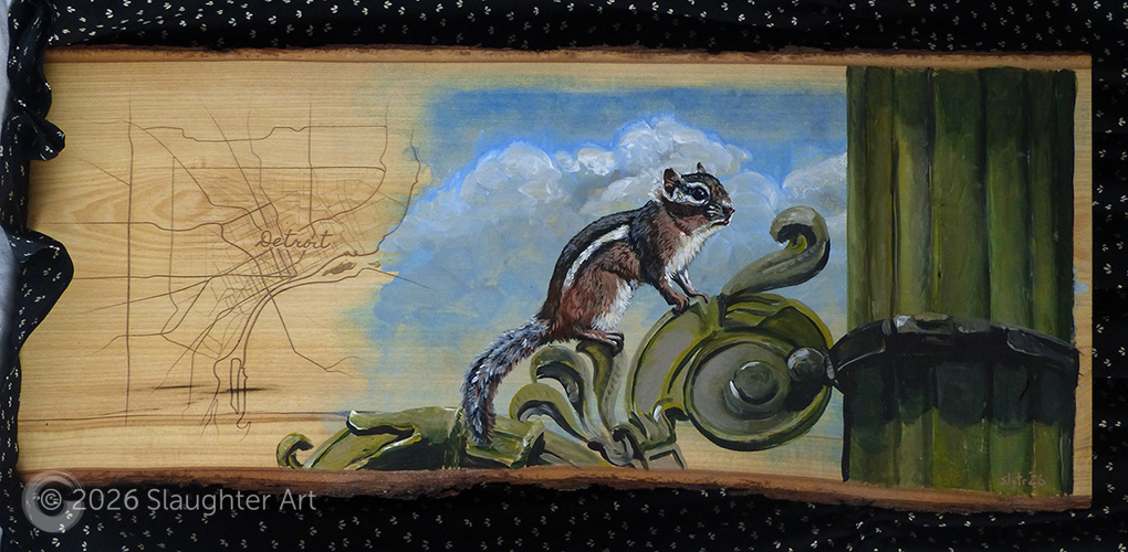 Chipmunk with Map of Detroit, MI About 24"x12" - $300