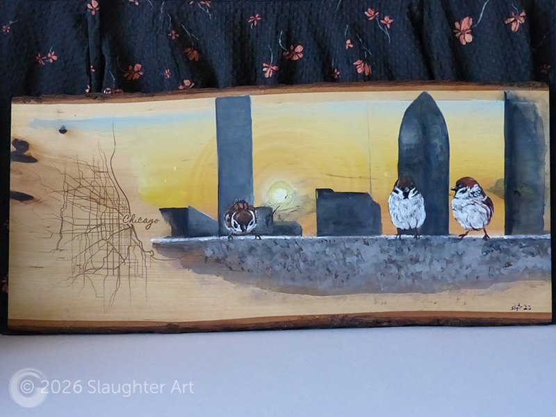  Sparrows with Map of Chicago, IL About 24"x12" - $300