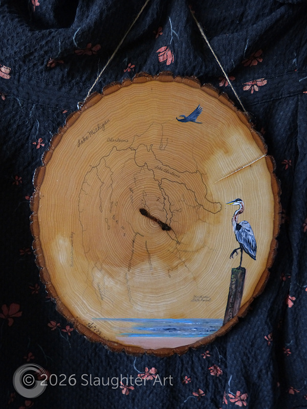  Heron with Map of Charlevoix, MI About 12"x14" - $230