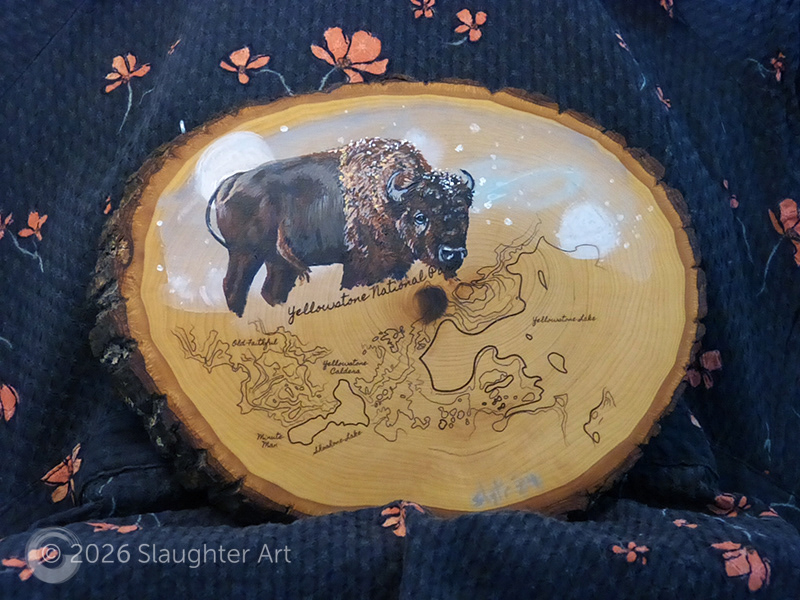 Buffalo with Map of Yellowstone National Park About 12"x8" - $150