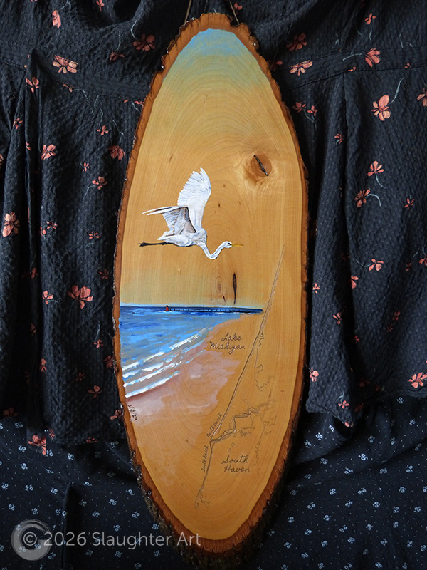 Snowy Egret with Map of South Haven, MI About 12"x24" - $300