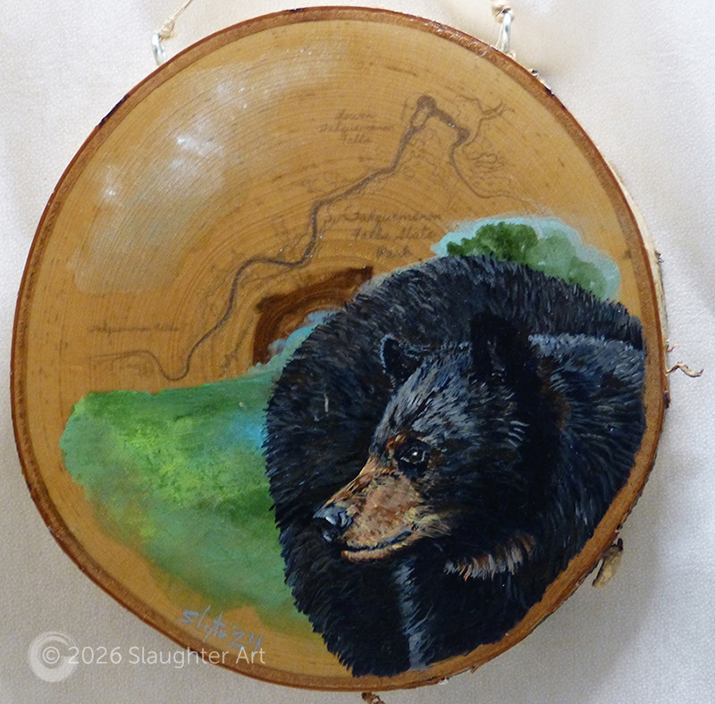  Black Bear with Map of Tahquamenon Falls State Park About 14"x14" - $230