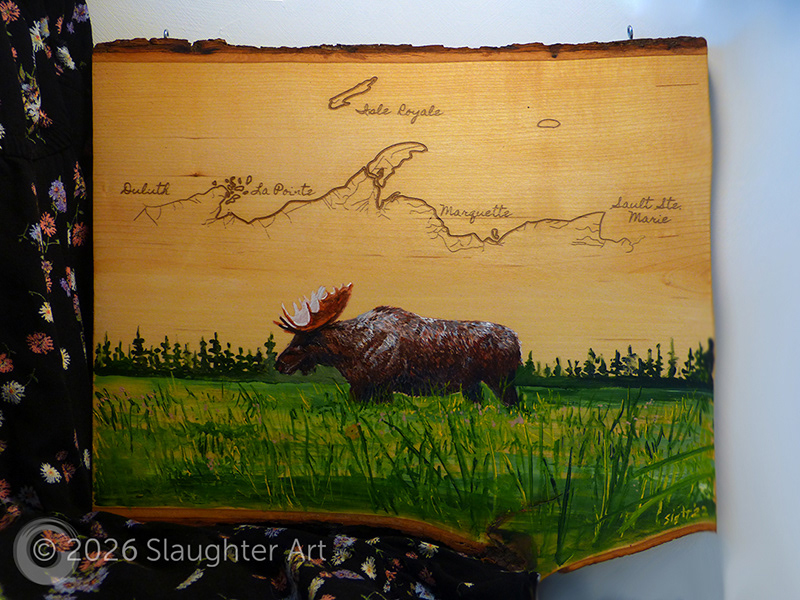 Moose with Map of the Lake Superior Shoreline About 14"x12" - $230
