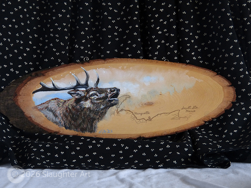 Elk with Map of the Lake Superior Shoreline About 14"x7" - $150