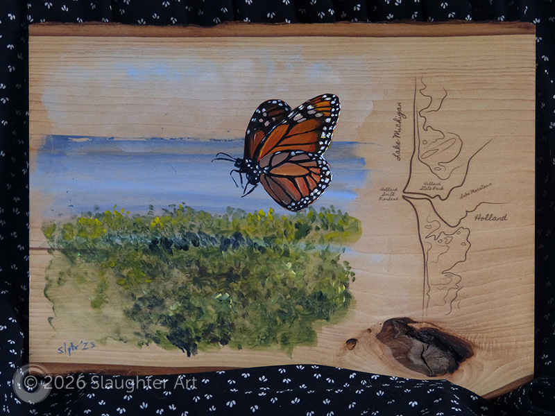 Monarch with Map of Holland, MI About 14"x12" - $230