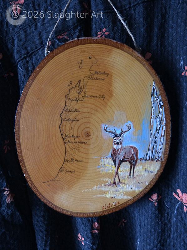  Buck with Map of the Lake Michigan Shoreline About 10"x10" - $150