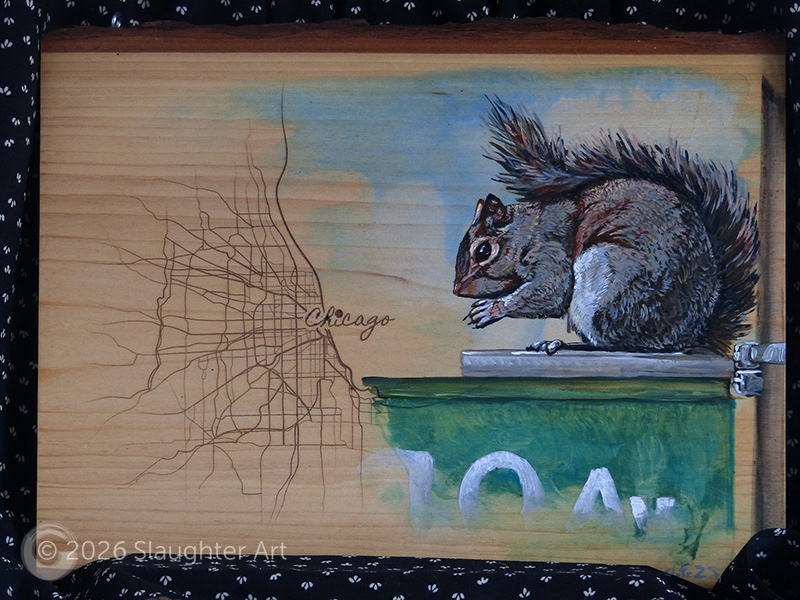Squirrel with Map of Chicago, IL About 16"x12" - $230