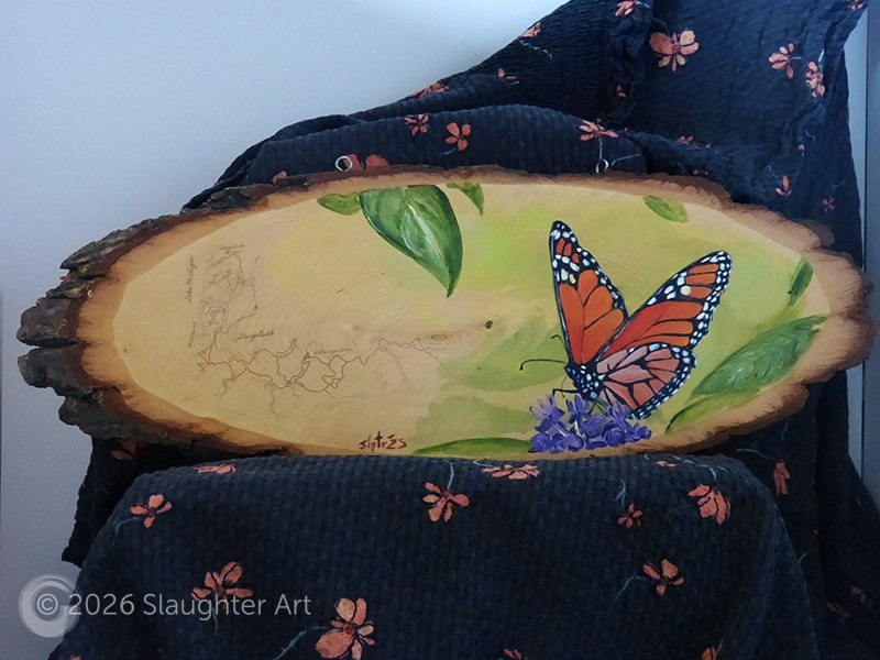 Monarch with Map of Saugatuck, MI About 14"x7" - $150