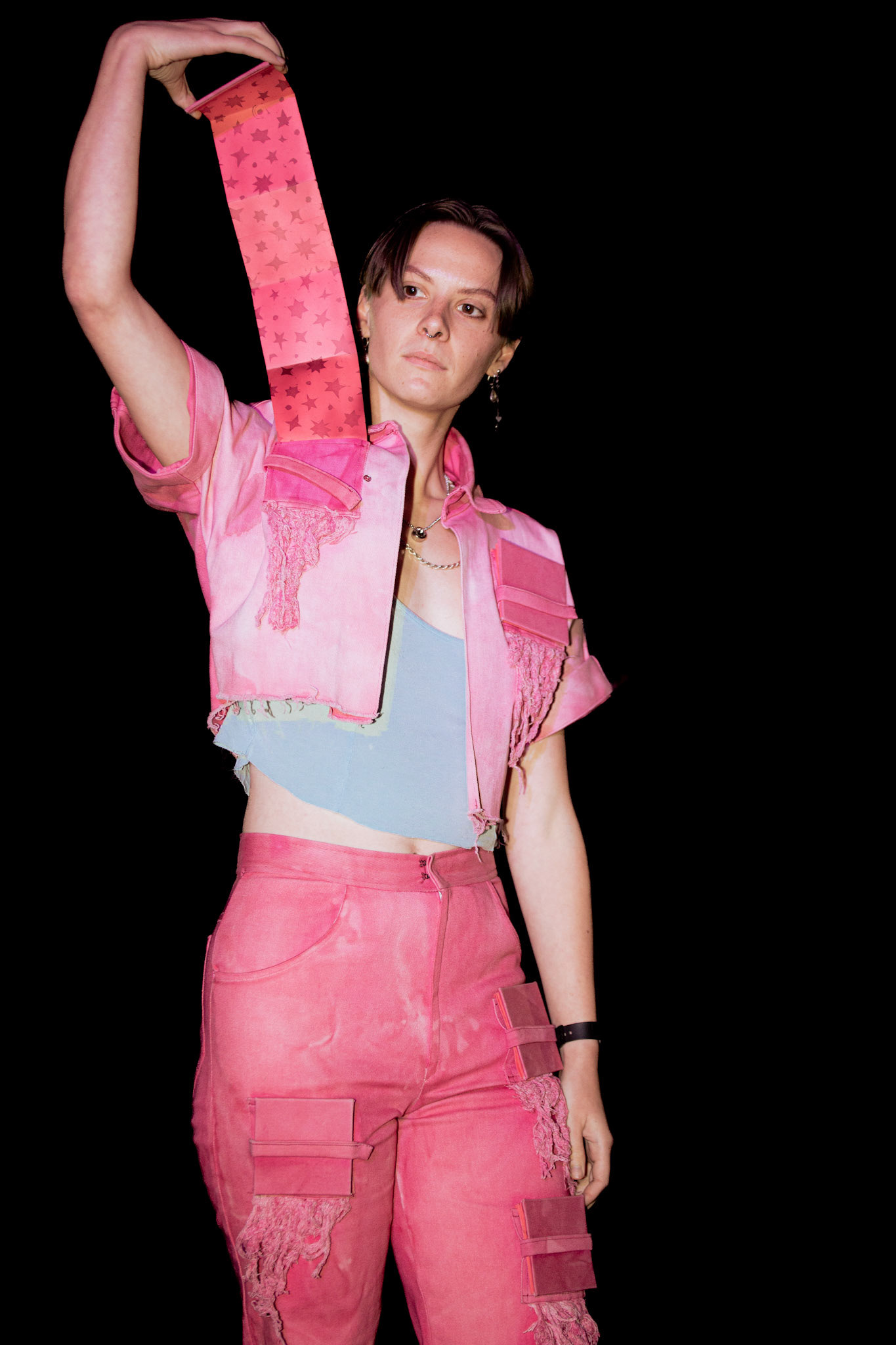 Nya Lizdas wearing "Book Body No.1: Precarious Property" in the Selvedge show at The Nest in Providence, RI on October 26, 2024Â - photo by Collin