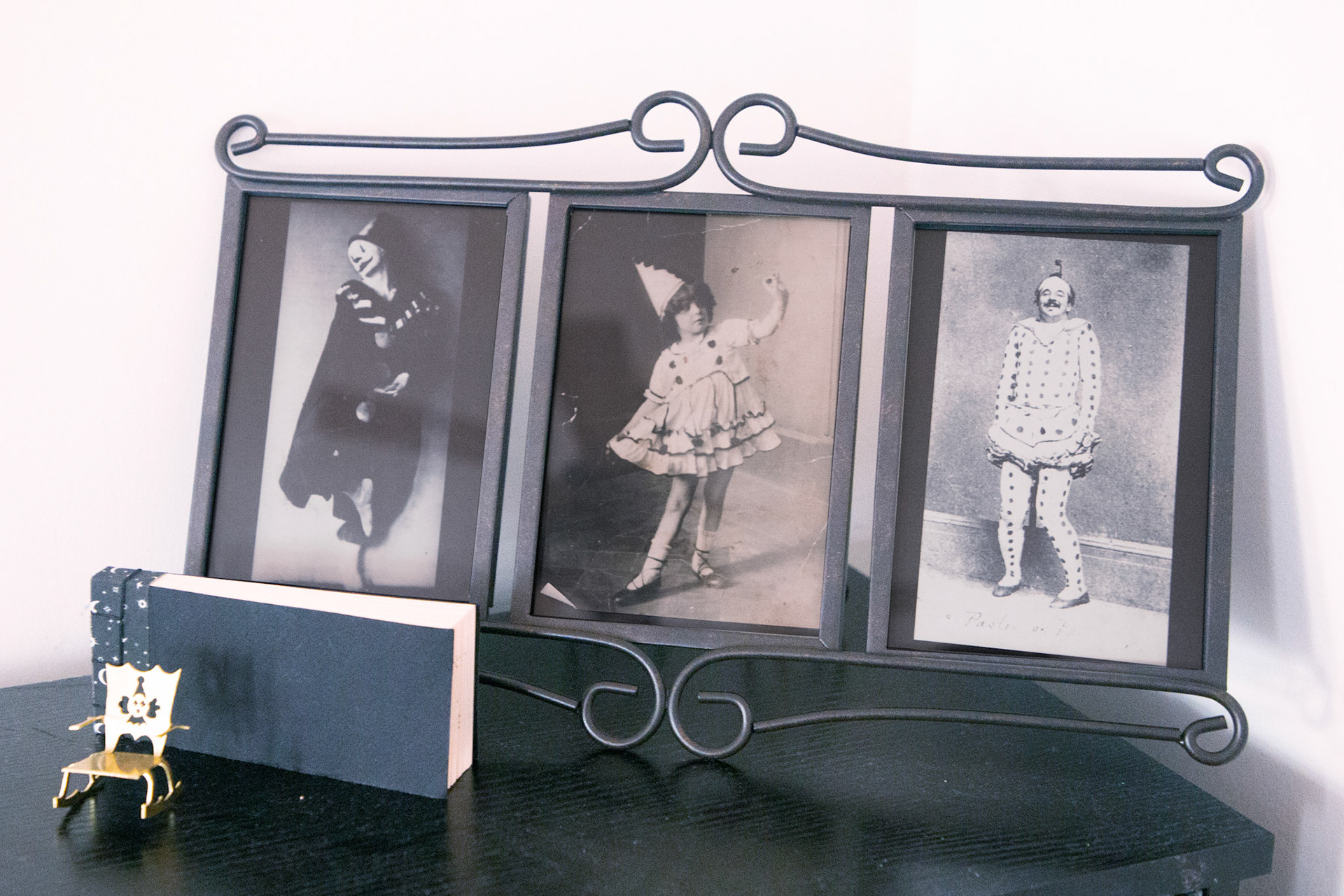 throughout the space were framed printouts of clown art from various digital archives