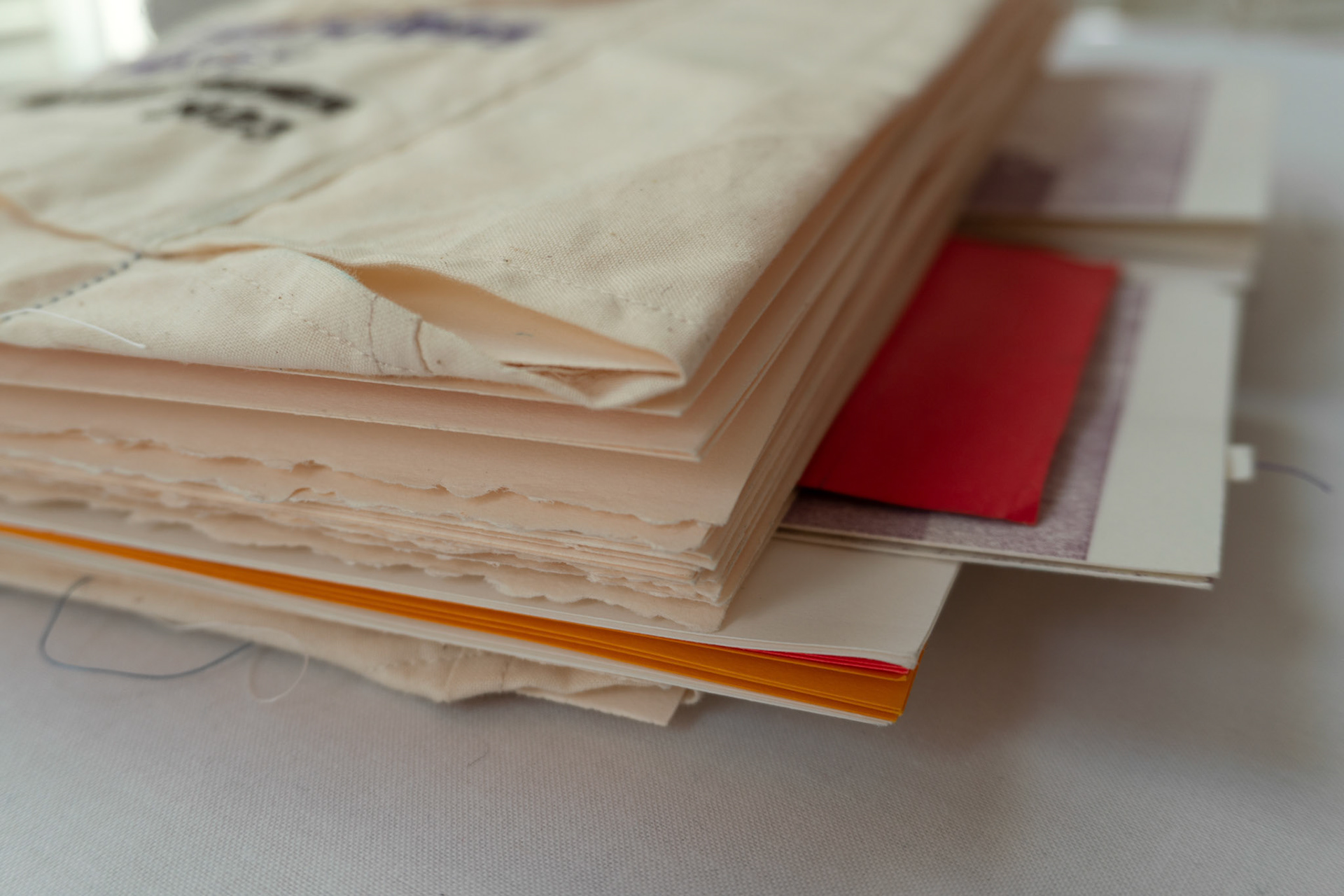 the binding for this book relies on denim fabric scraps from Two (P/F)igment