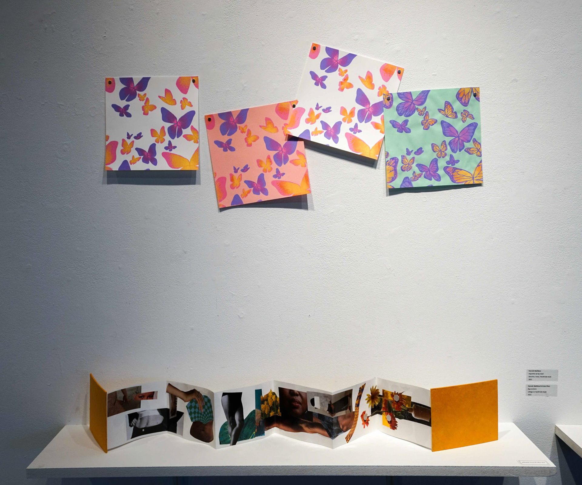 screenprints by Hannah Bashkow and collage book by Areez Khan