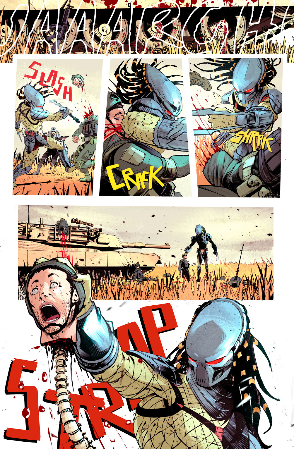 'Predator' sample comic page, with line and color by LCA represented artist, Dario D'Angelo