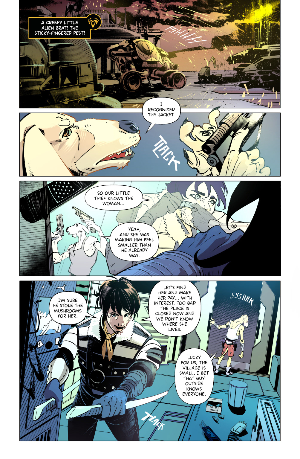 'Crunchy Star' comic pages, with line and color art by LCA represented artist, Dario D'Angelo