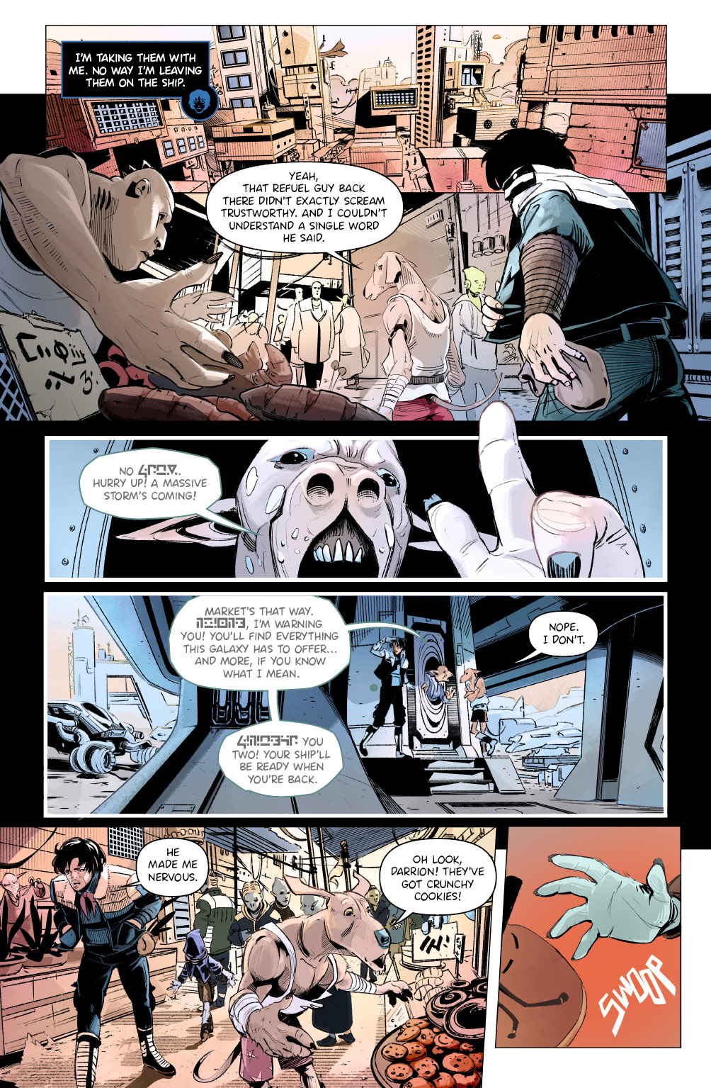 'Crunchy Star' comic pages, with line and color art by LCA represented artist, Dario D'Angelo