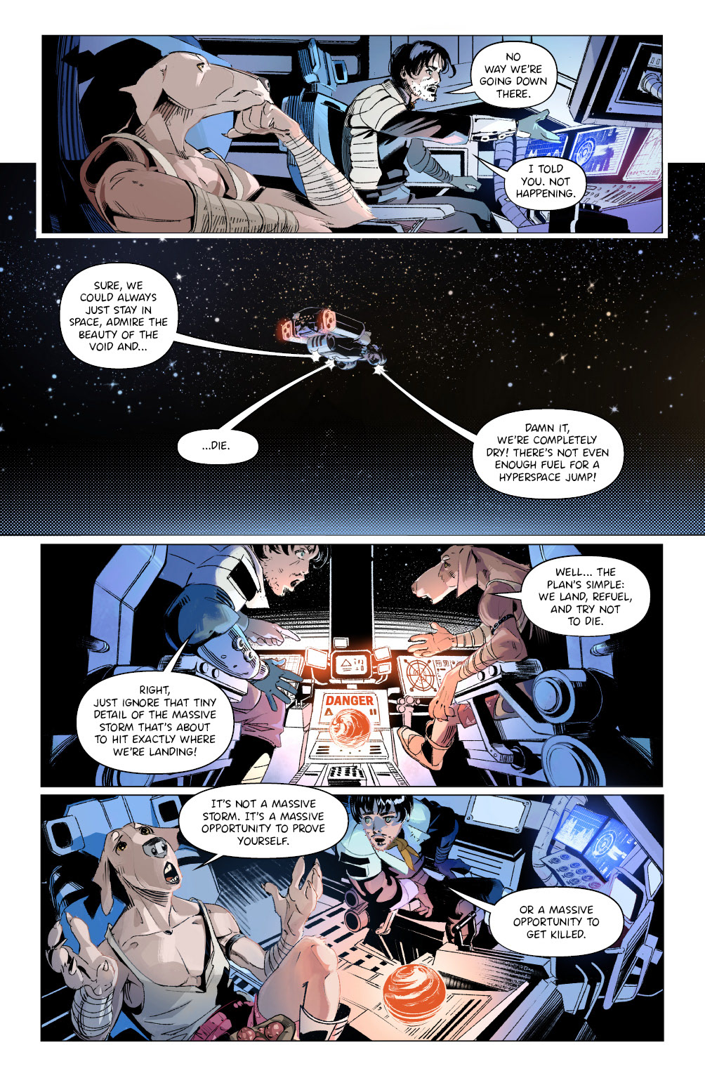 'Crunchy Star' comic pages, with line and color art by LCA represented artist, Dario D'Angelo