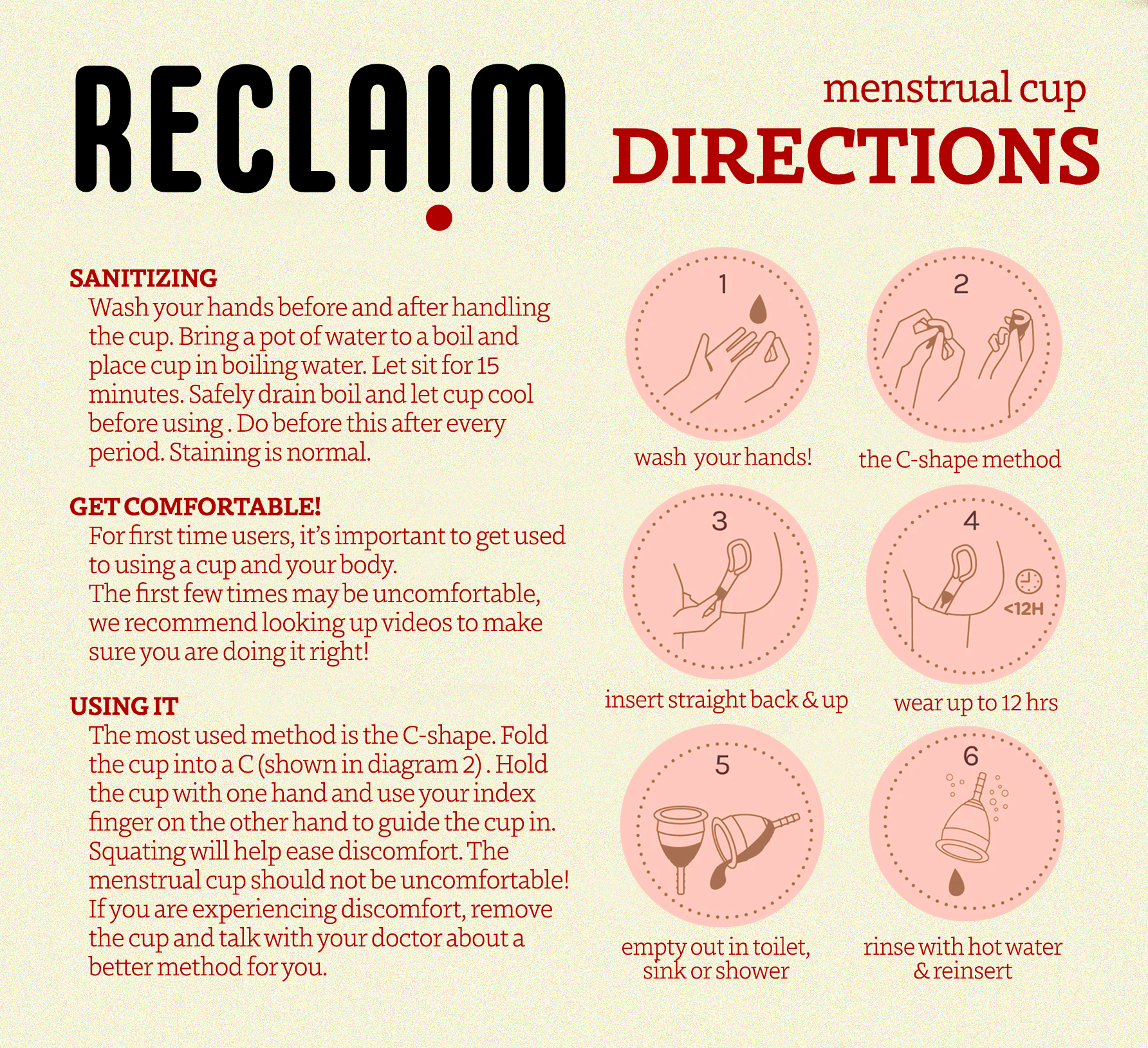 The directions of using the cup