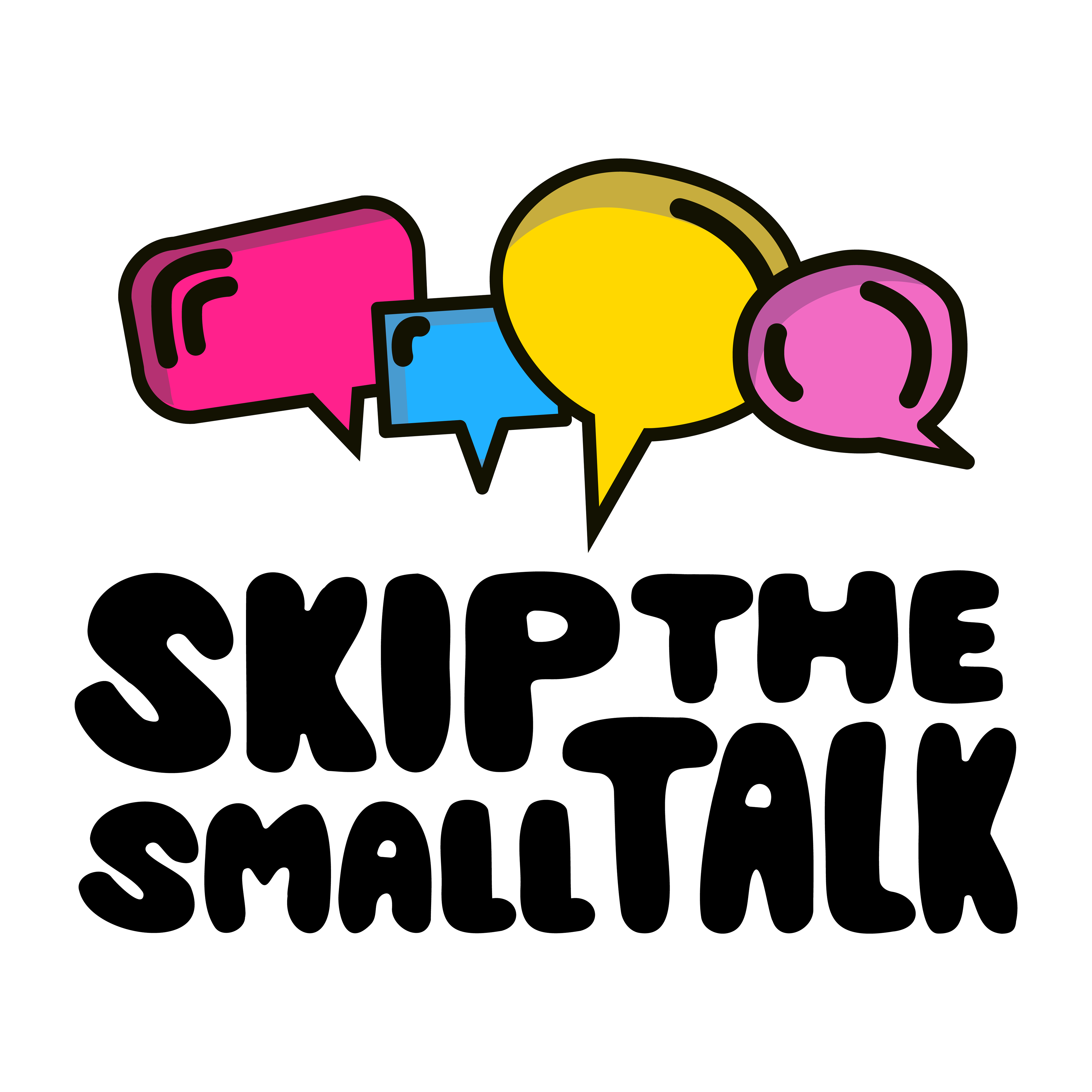 Skip the Small Talk logo with hand lettering and 4 word bubbles in 4 different colors and shapes