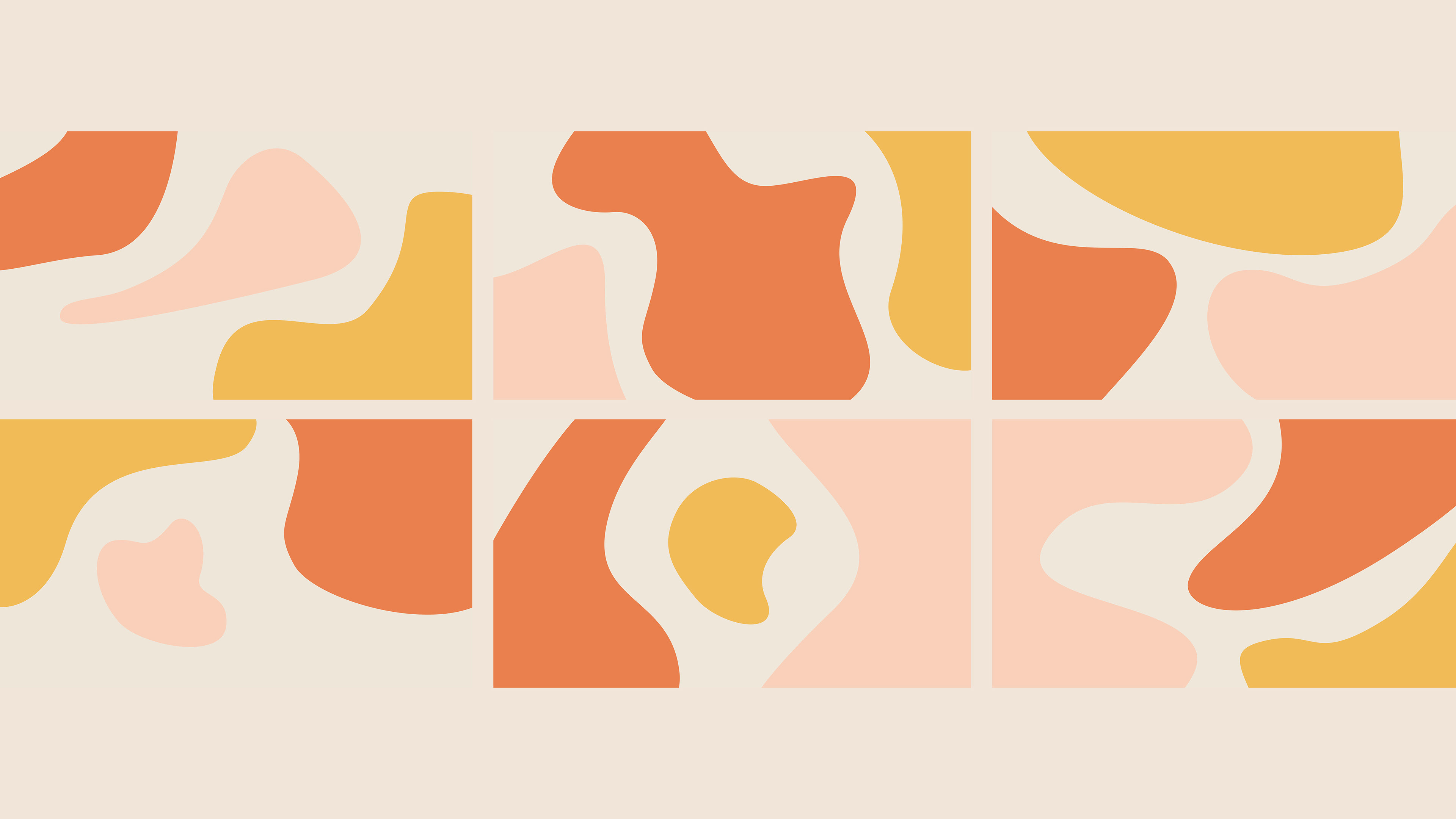 The variety of banners used which include abstract shapes of yellow, pink, and orange arranged differently
