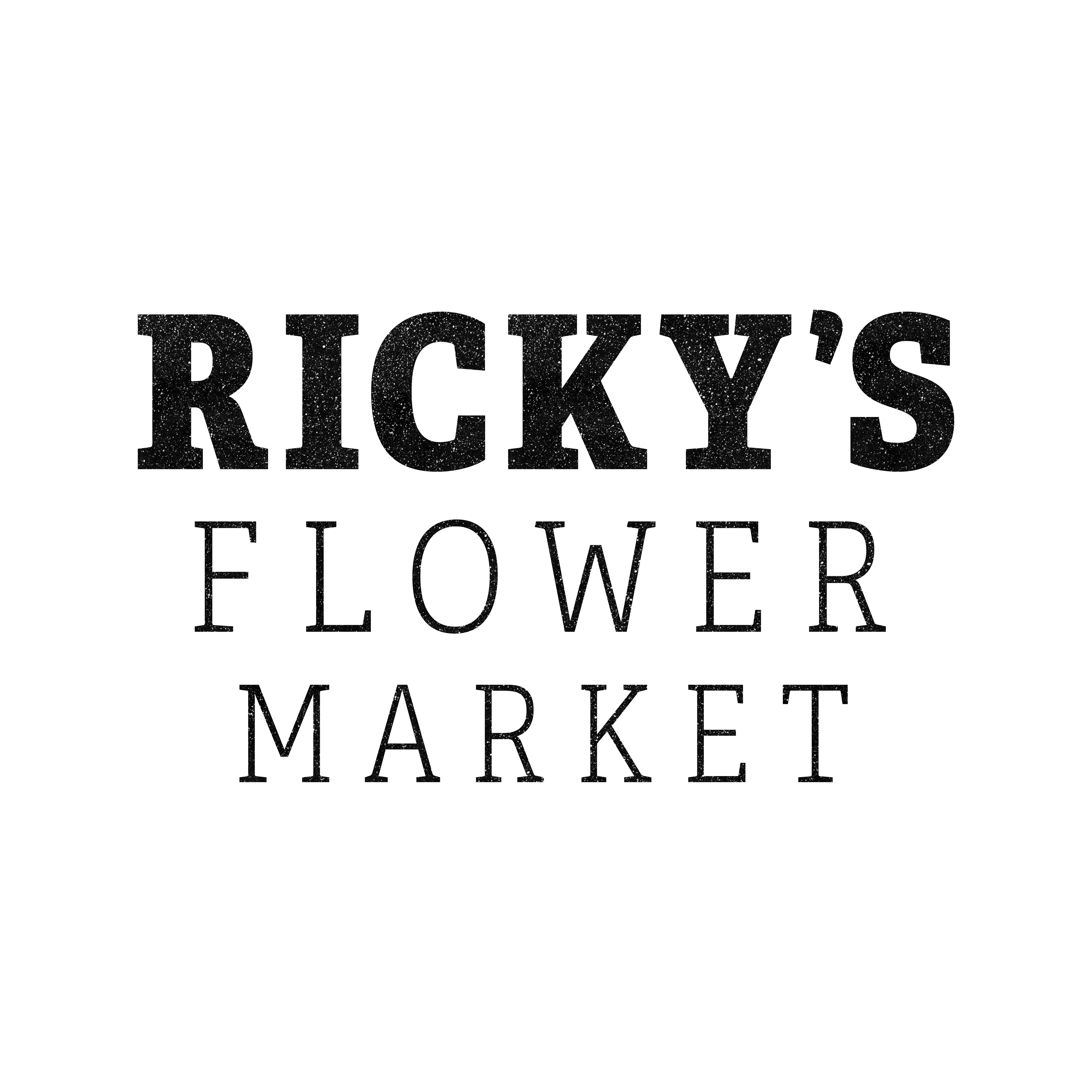 Ricky's Flower Market text with soil texture in bold lettering