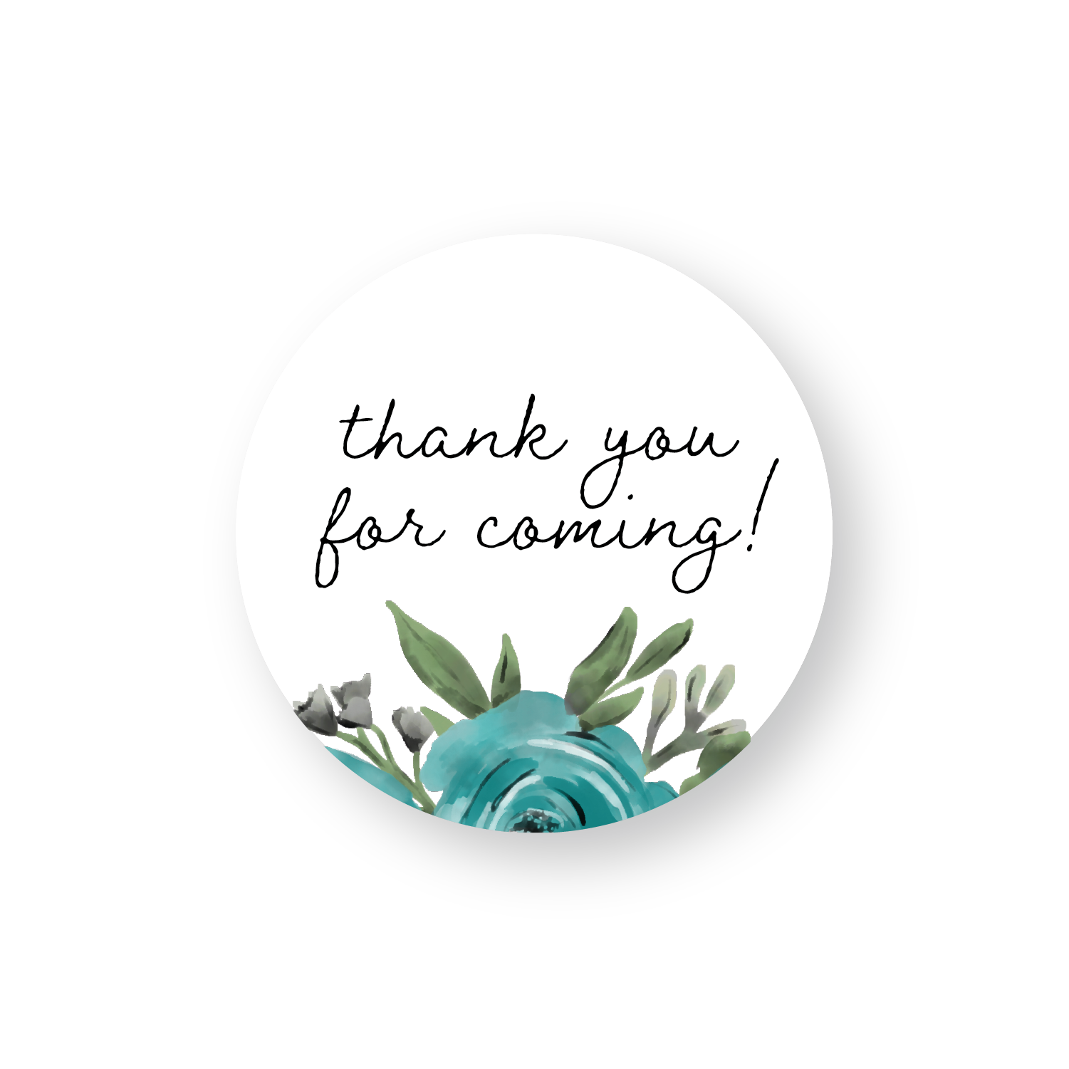 Thank you for coming round sticker and watercolor flowers
