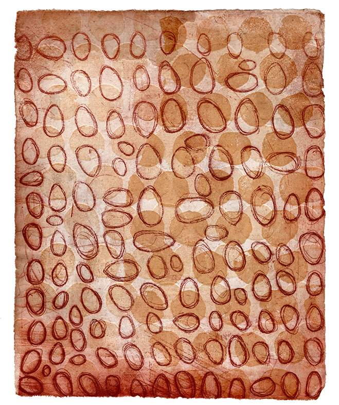 Unknown Possibilities, Softground Etching, Copper Relief, Tea Stained Paper, 8x10" 2023