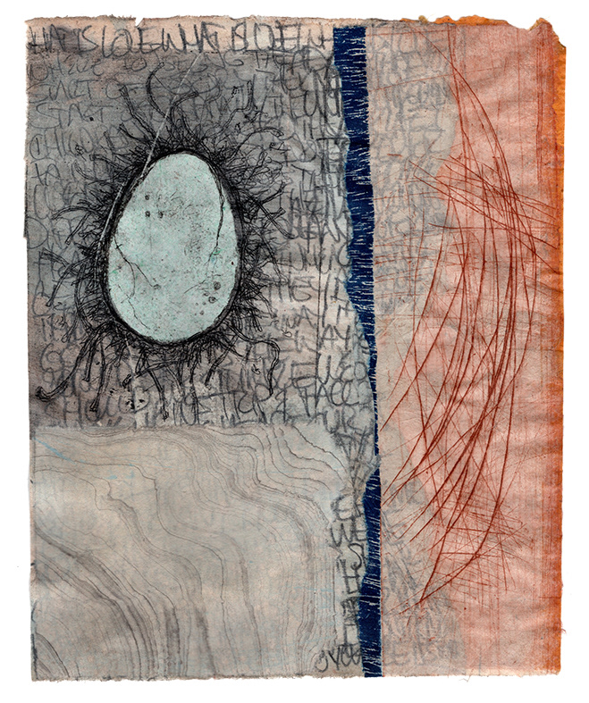 Journal: How it should be… Start of a Journey, Etching, Graphite, Woodcut, Chine Collé, Suminagashi, 8x10", 2023