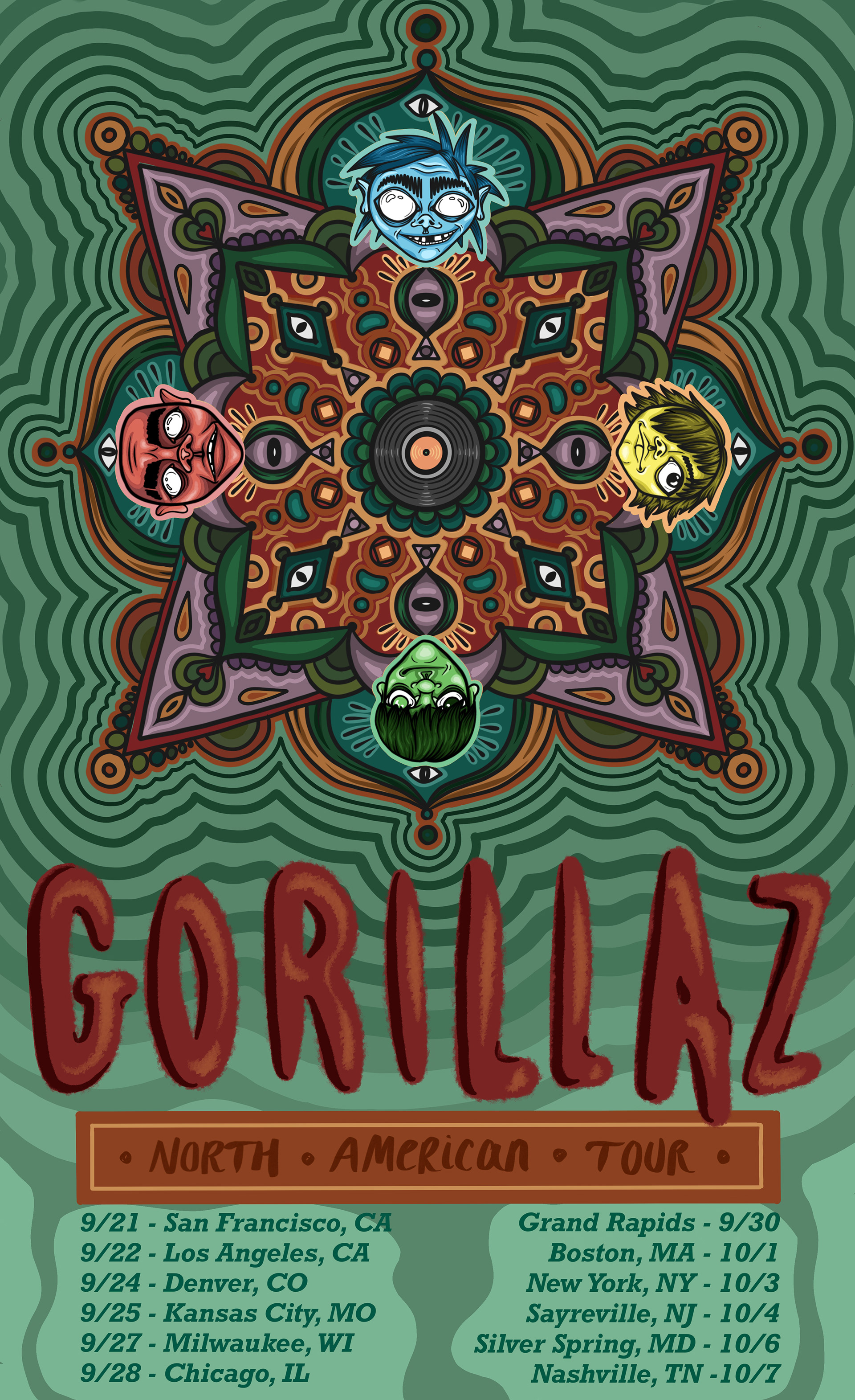 "gorillaz tour poster" - ILLU 100 - procreate - november 2022