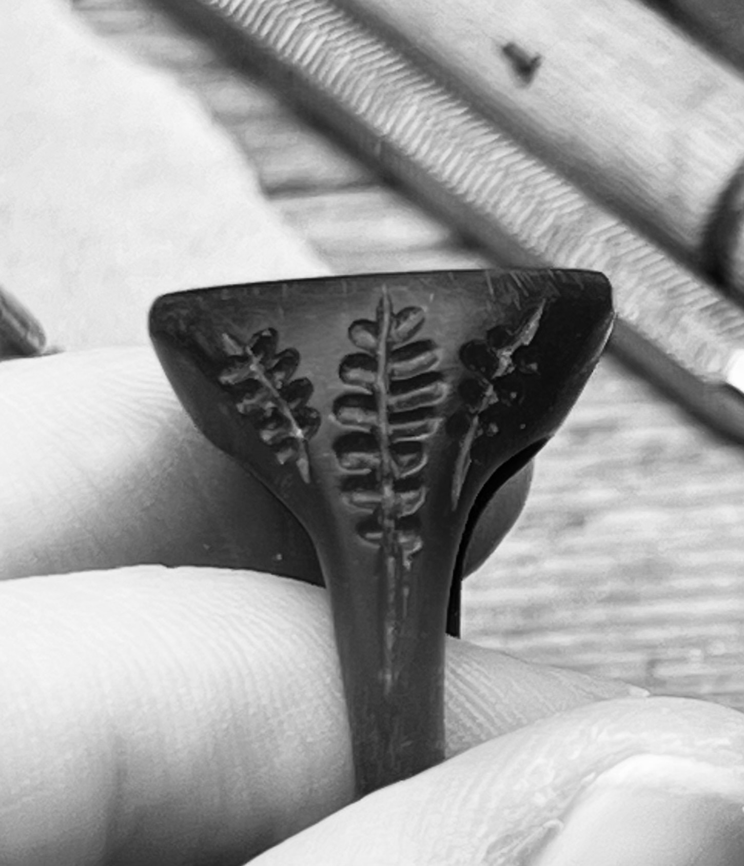 "the caterpillar ring" - hand carved signet in wax, to be cast in sterling silver - october 2024