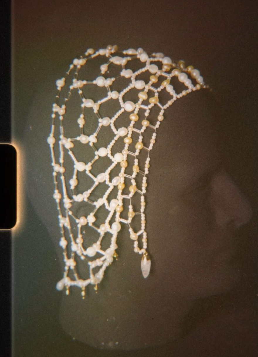 "the vintage snood" - hand beaded with freshwater pearls and precious stone beads