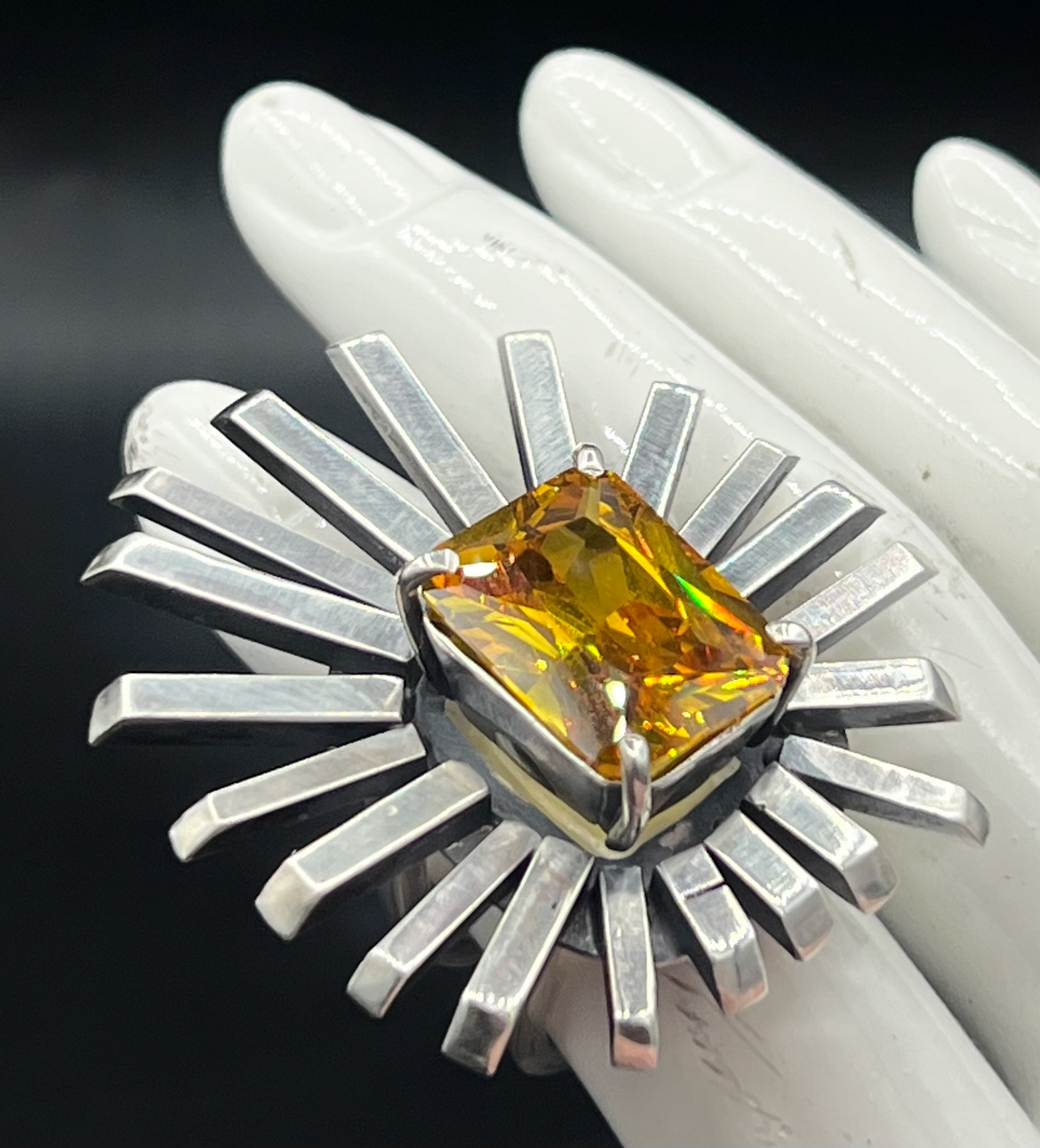 "emerald cocktail ring" - sterling silver, yellow topaz stone - october 2023
