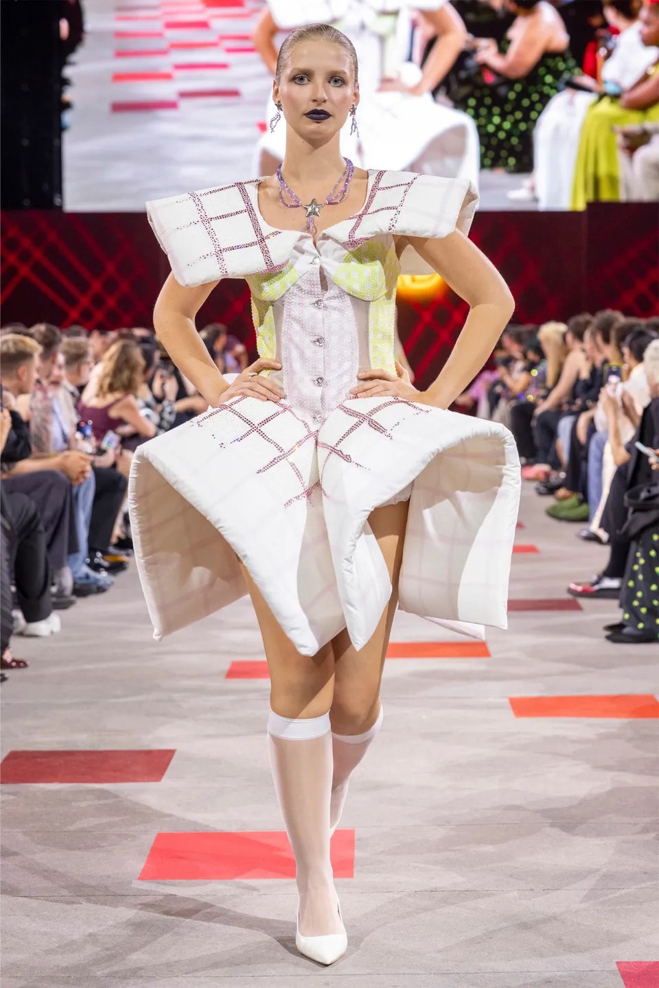 "pink pillow dress" - featuring the "shooting star" necklace and earrings and the flower power ring - photo courtesy of aman shakya, image featured on vogue runway