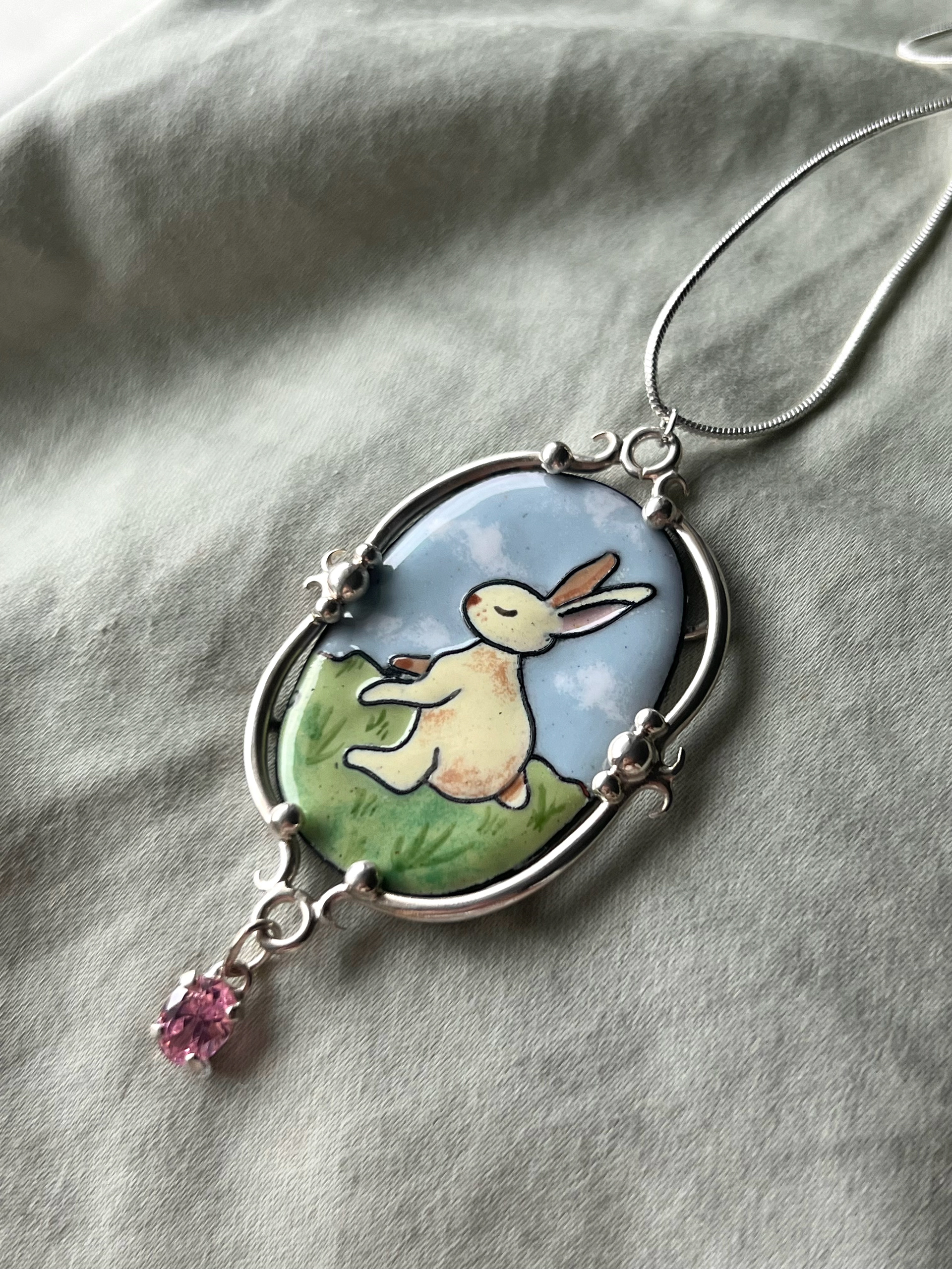 the velveteen rabbit - enamel, sterling silver, pink sapphire - fall 2024