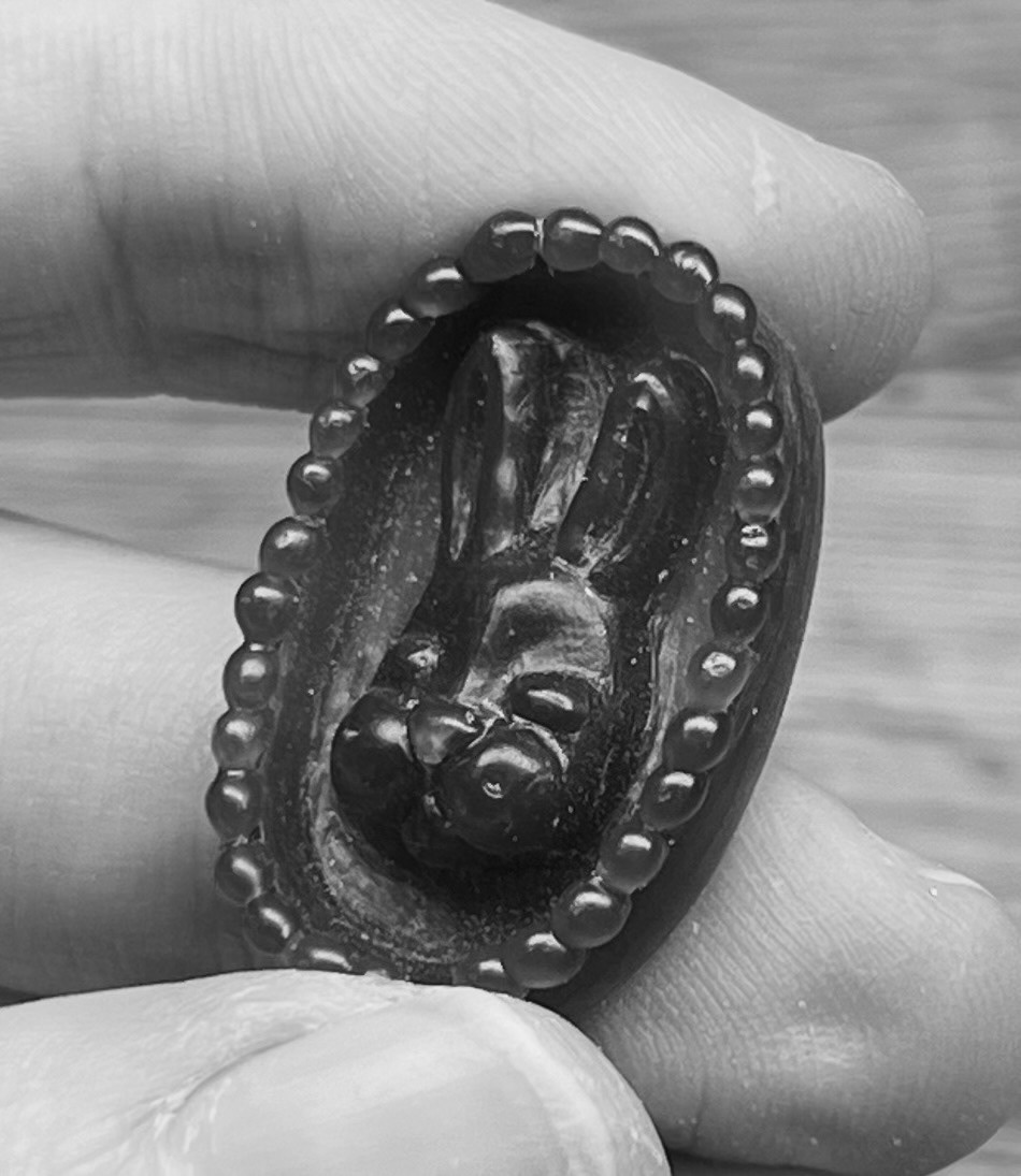 "bunny pendant" - hand carved in wax, to be cast in sterling silver - december 2023