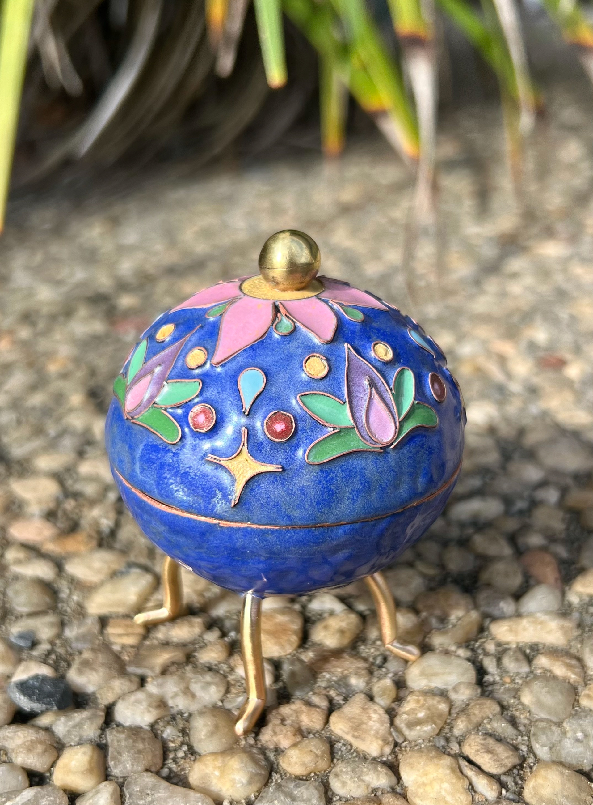 trinket box - enamel, mica powder, brass, & copper - fall 2024