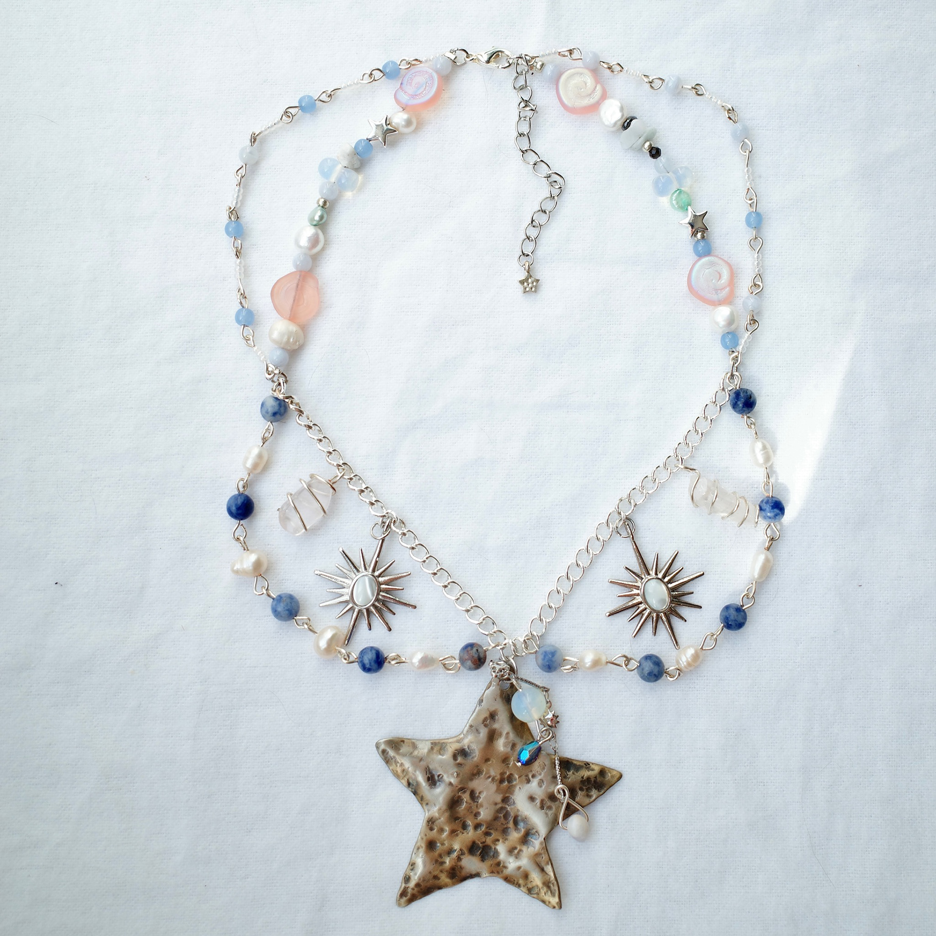 "star catcher" necklace - nickel silver pendant, assorted beads - june 2023