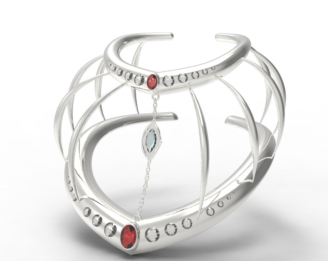 "neck cage" - victorian jewelry of the future collection - rhino 8, keyshot - may 2024