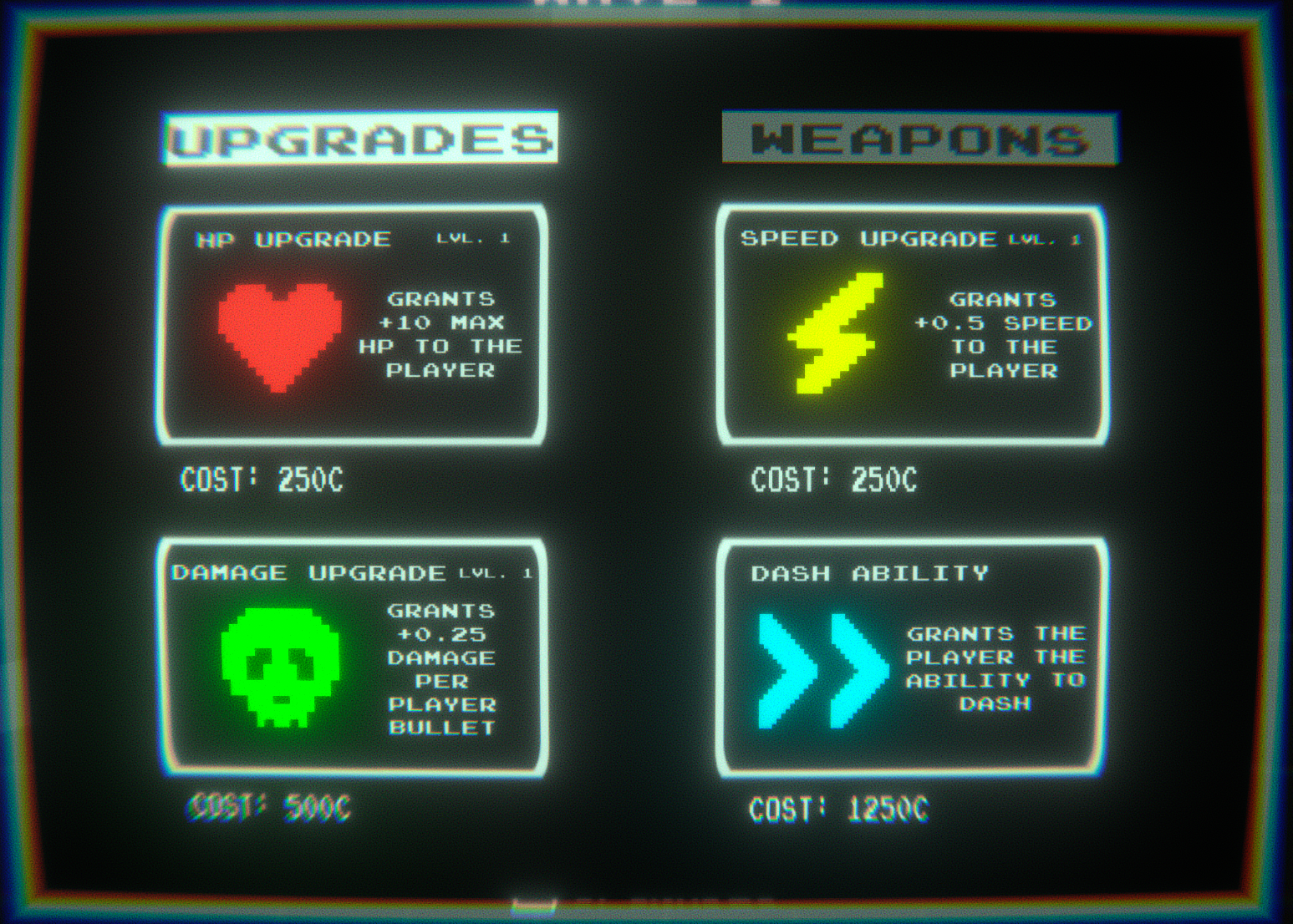 4 verschillende upgrades met verschillende levels