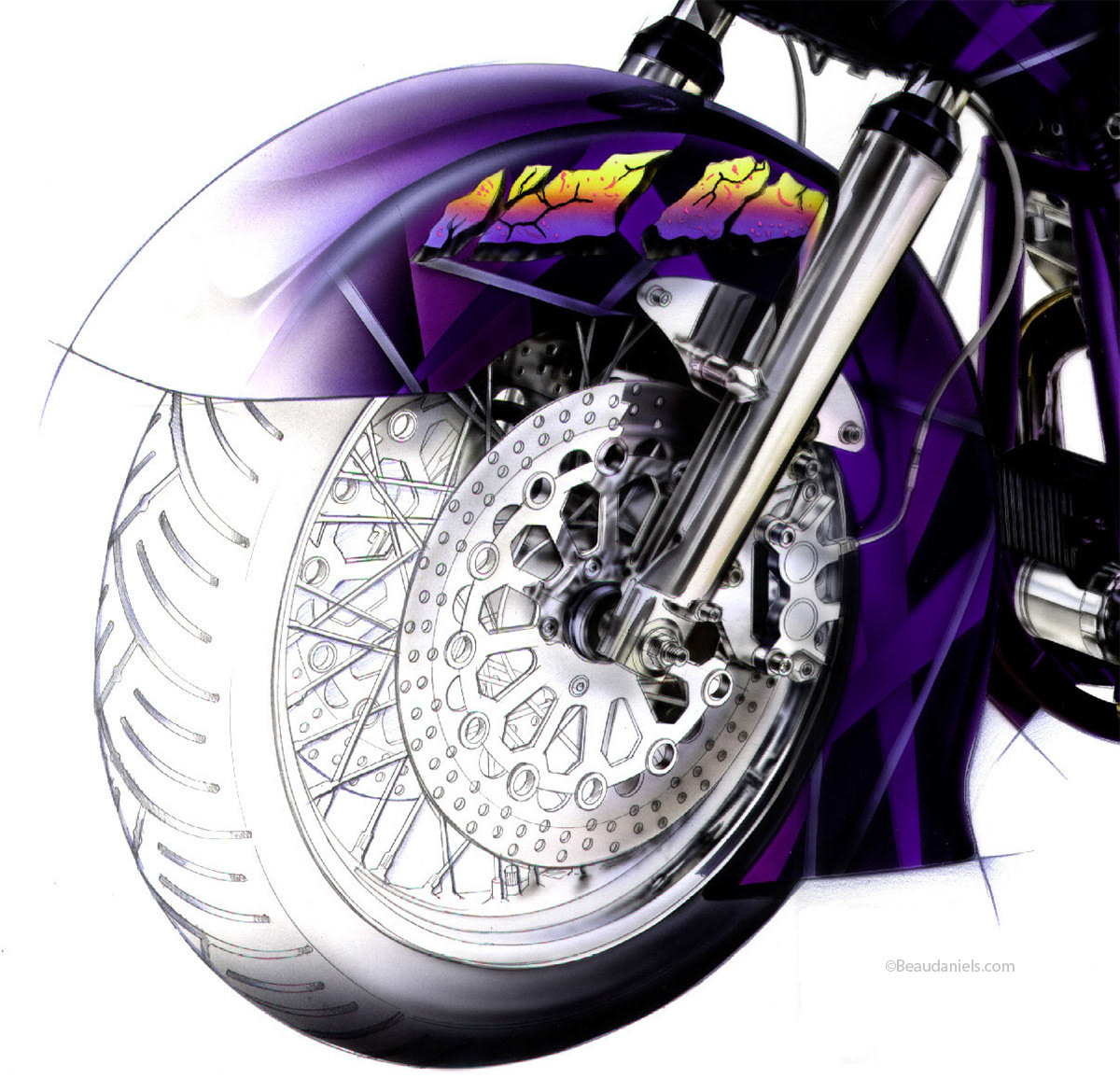Front wheel showing more of the drawing.