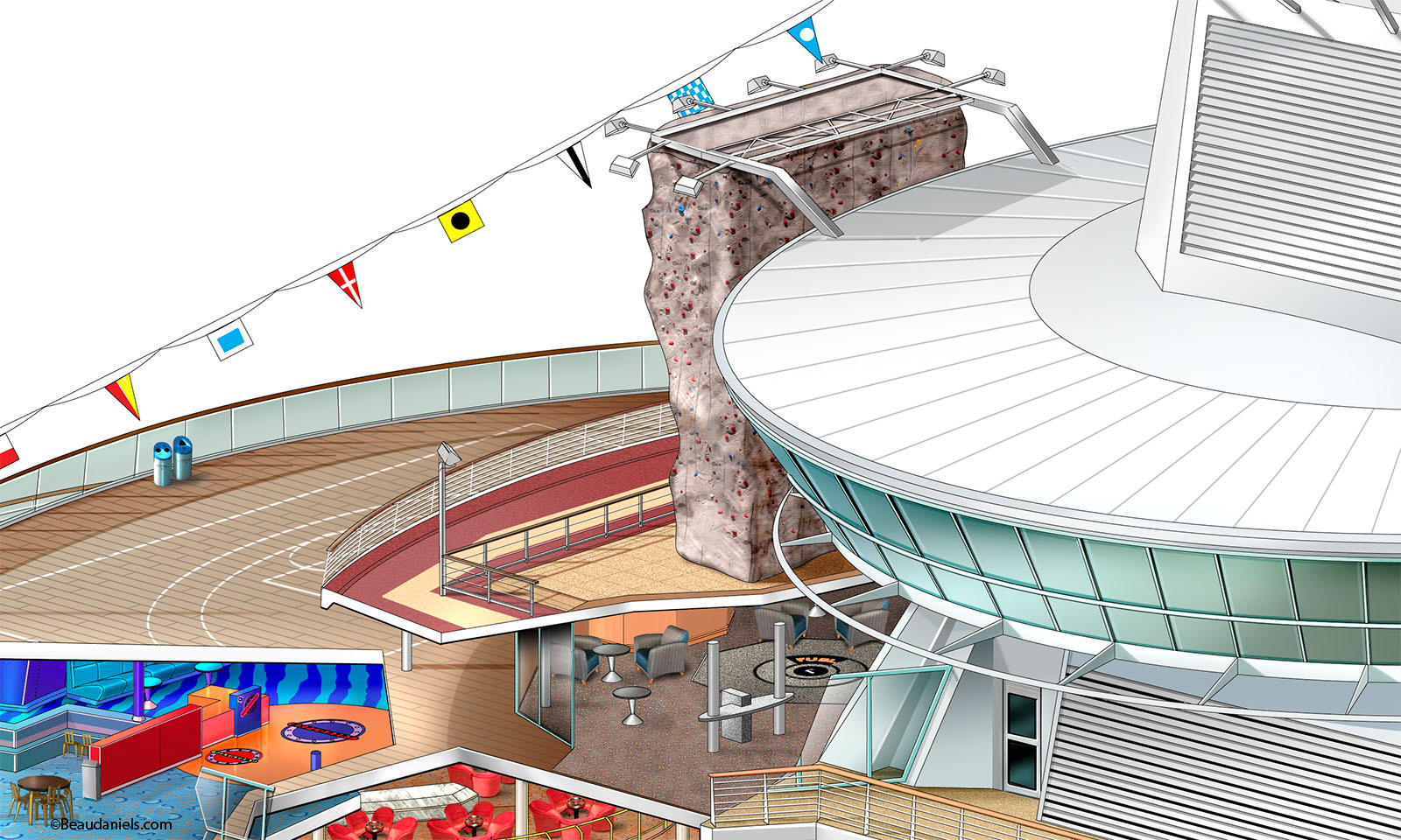 Monarch of the Seas, Rock wall and sports court.