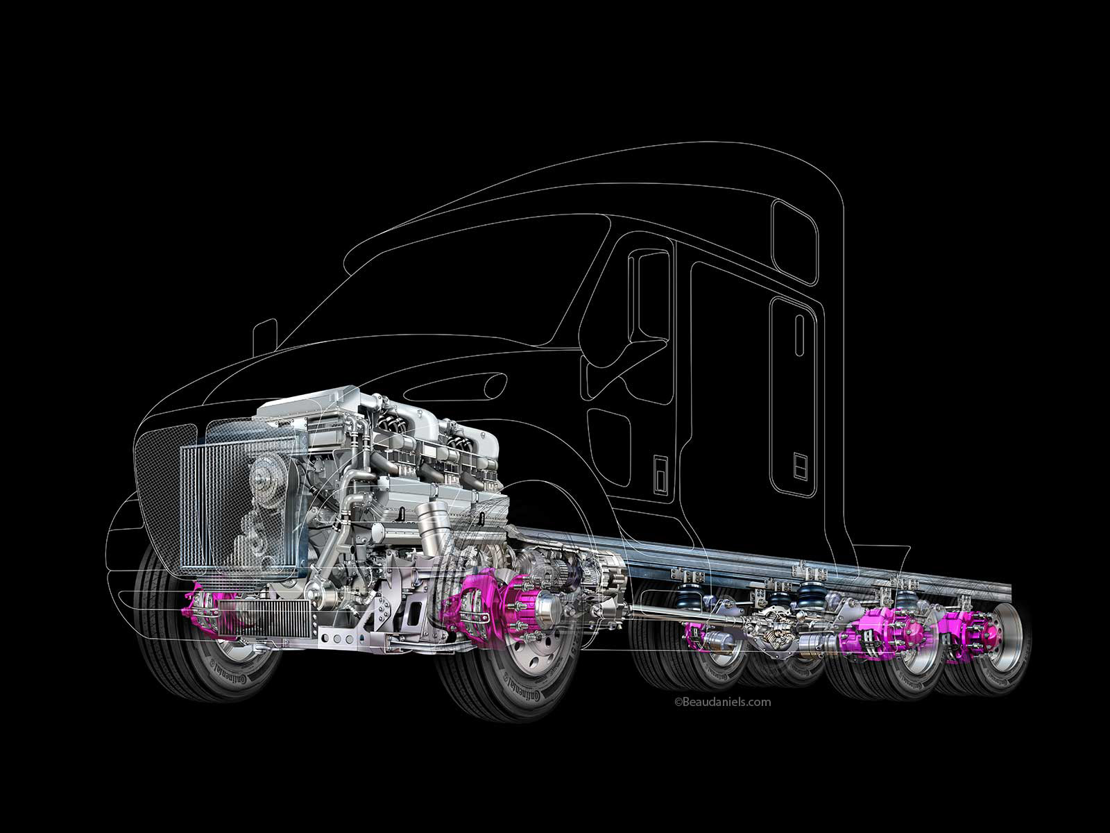 semi truck illustration on a black background