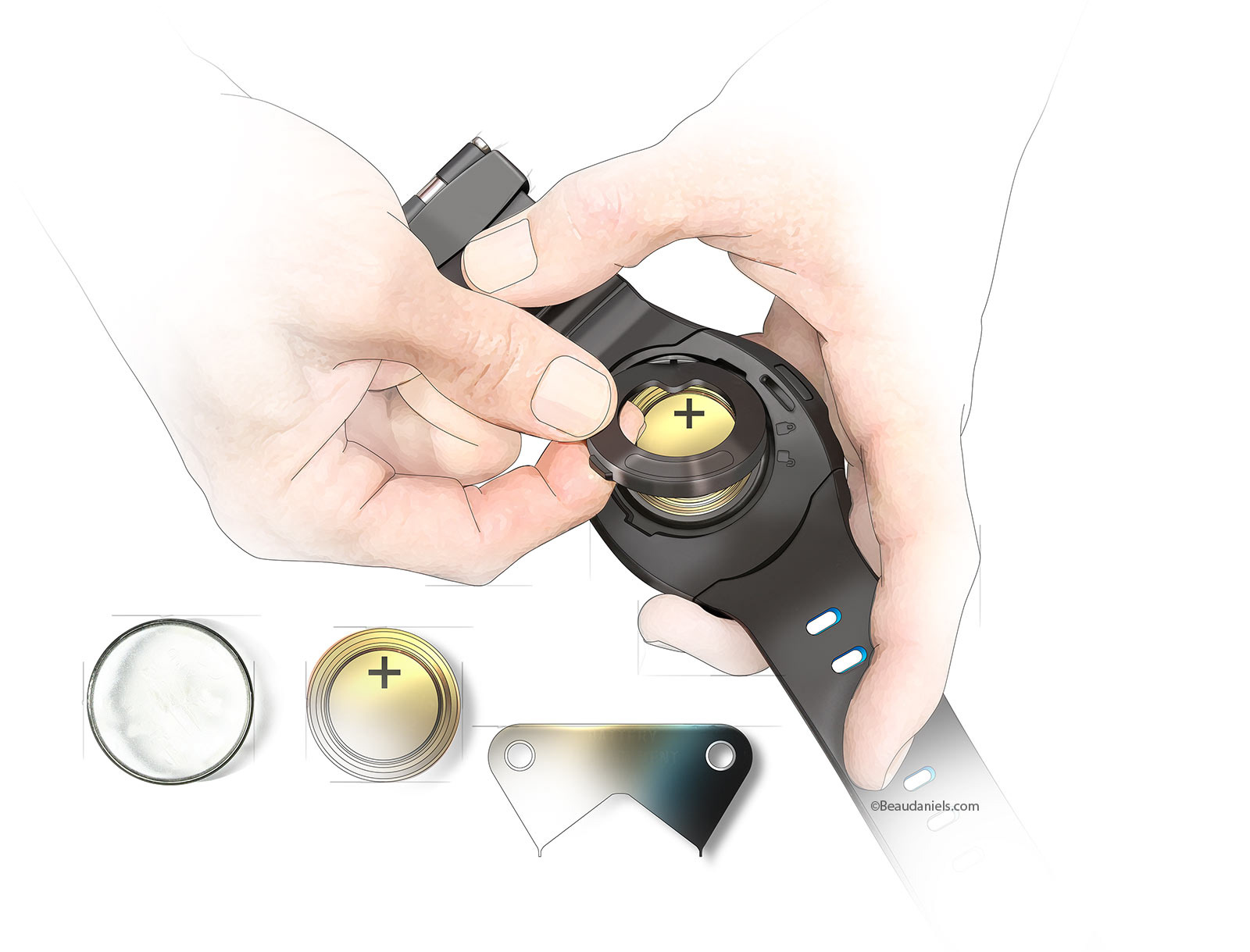 Changing the battery in a wrist dive computer.
