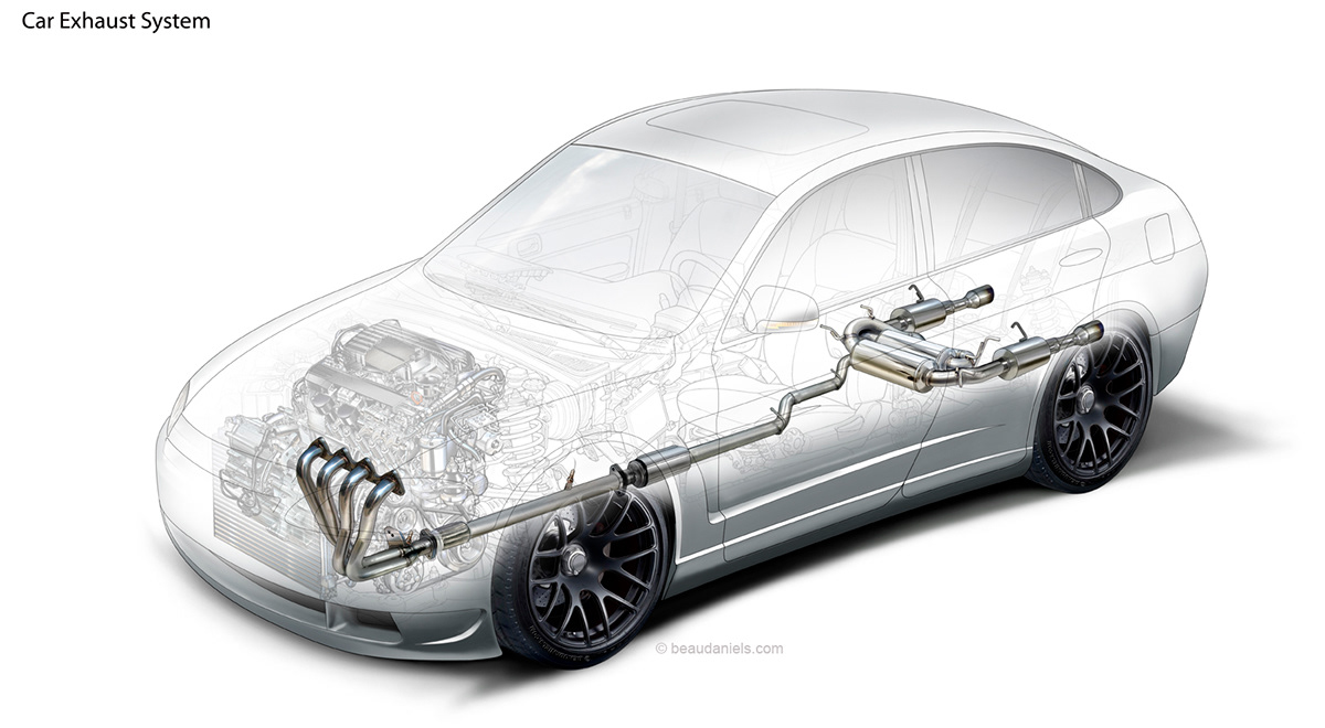 Technical illustration, Beau and Alan Daniels. - Generic cutaway car.