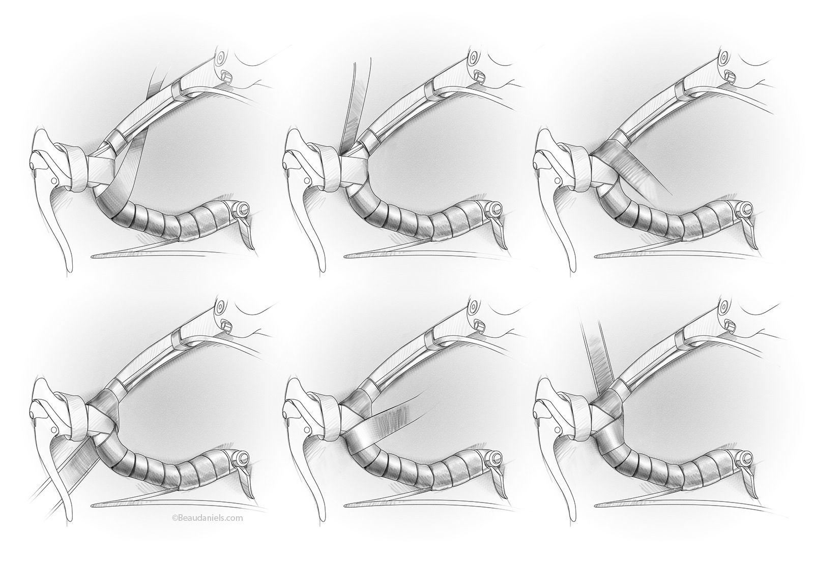 Diagram to show how to wrap bicycle handelbars.