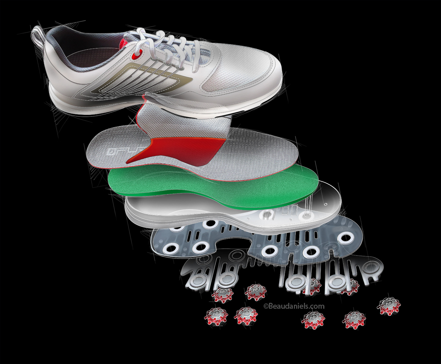 Golf shoe, breakout style illustration
