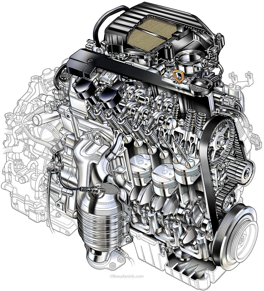 4 cylinder gneric cutaway car engine