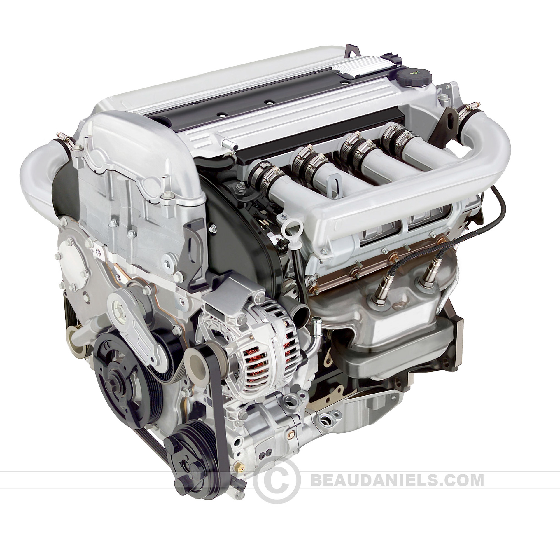 Realistic illustration of a generic 6 cylinder car engine.