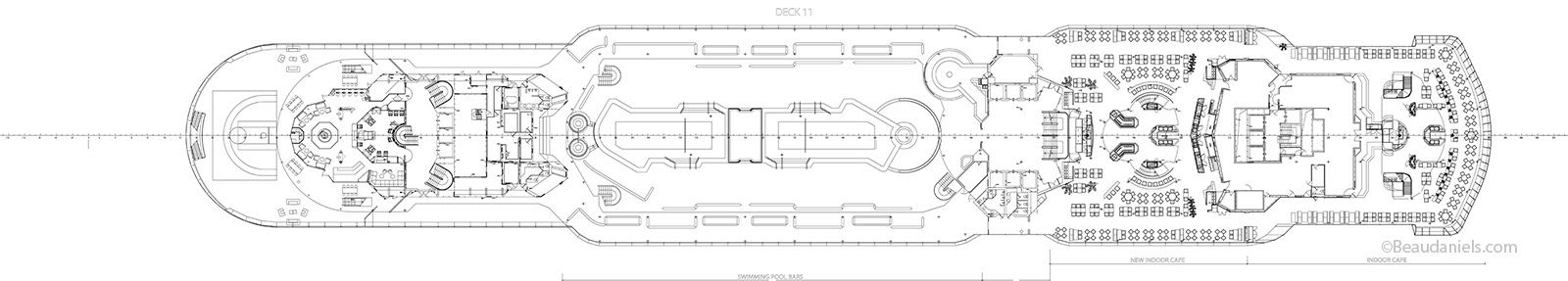 Each individual deck of the Cruise ship is drawn in illustrator. Monarch of the Seas